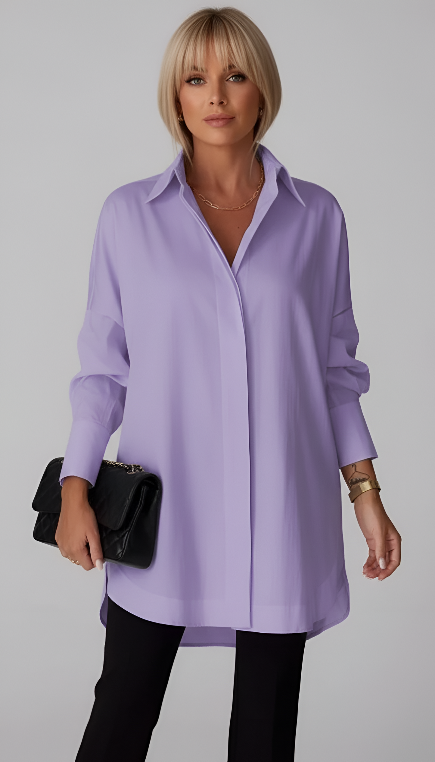 Camicia Donna Cotone Oversize con Colletto Classico – Manica Lunga