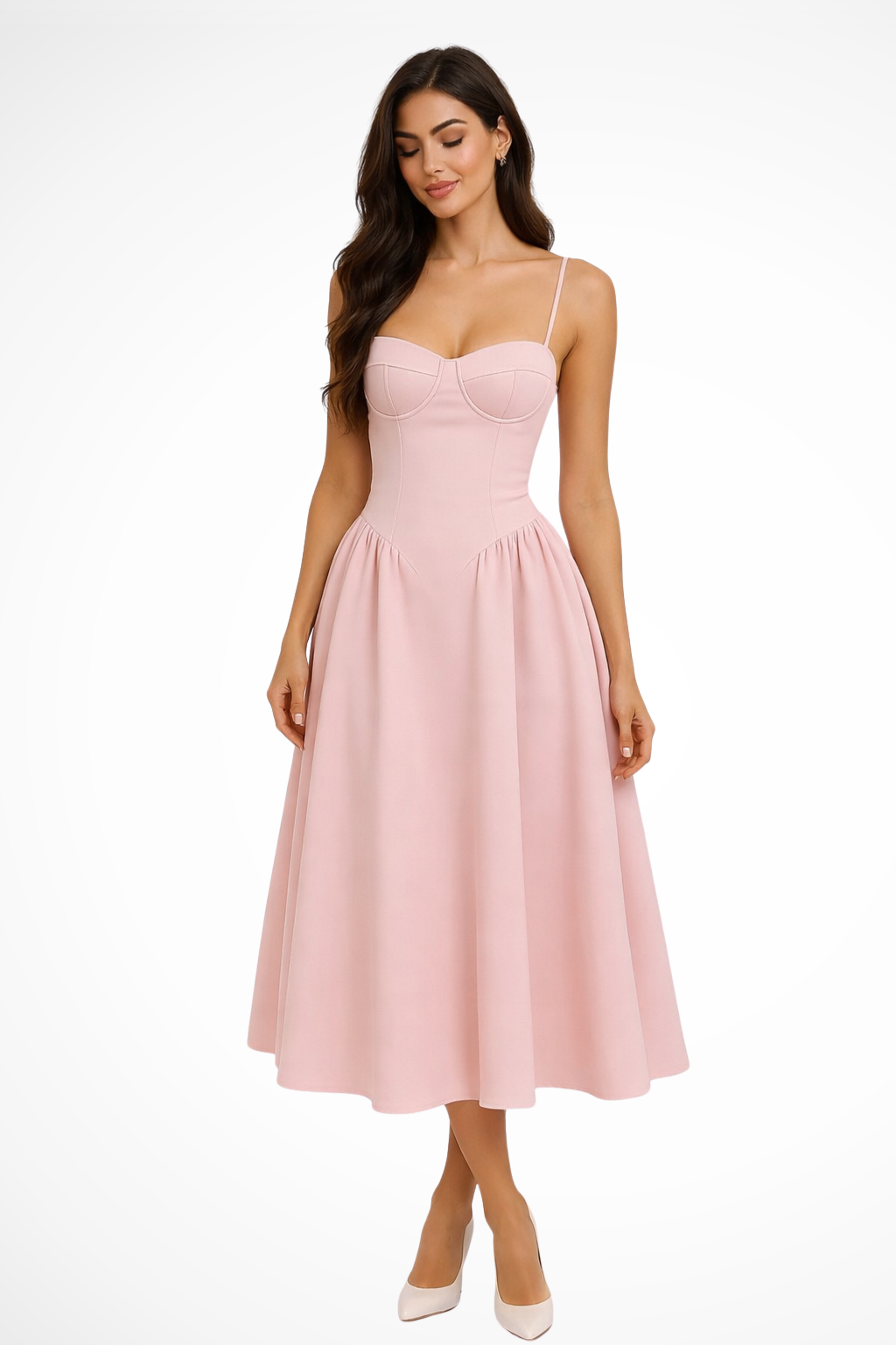 Abito Donna Raso Smanicato A Line Elegante Midi Cerimonia