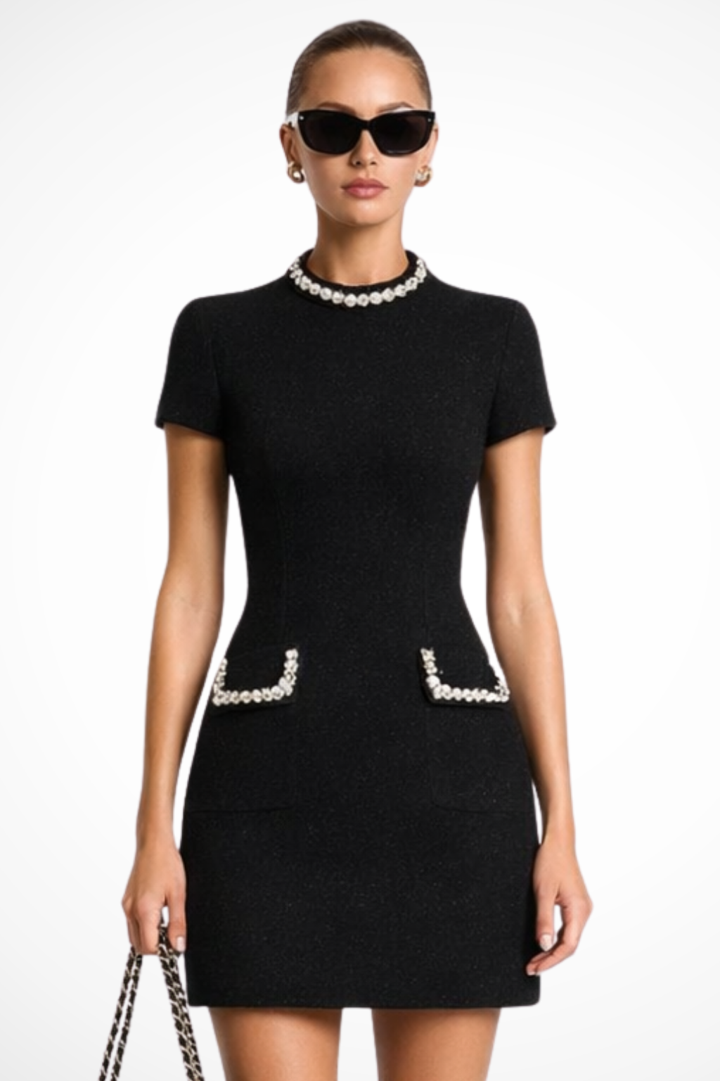 Abito Donna Mini con Pizzo e Tasche – Scollo a V Slim Fit