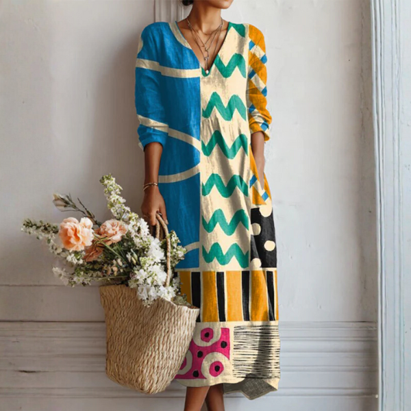 Abito Donna Viscosa Smanicato Floreale con Scollo a V