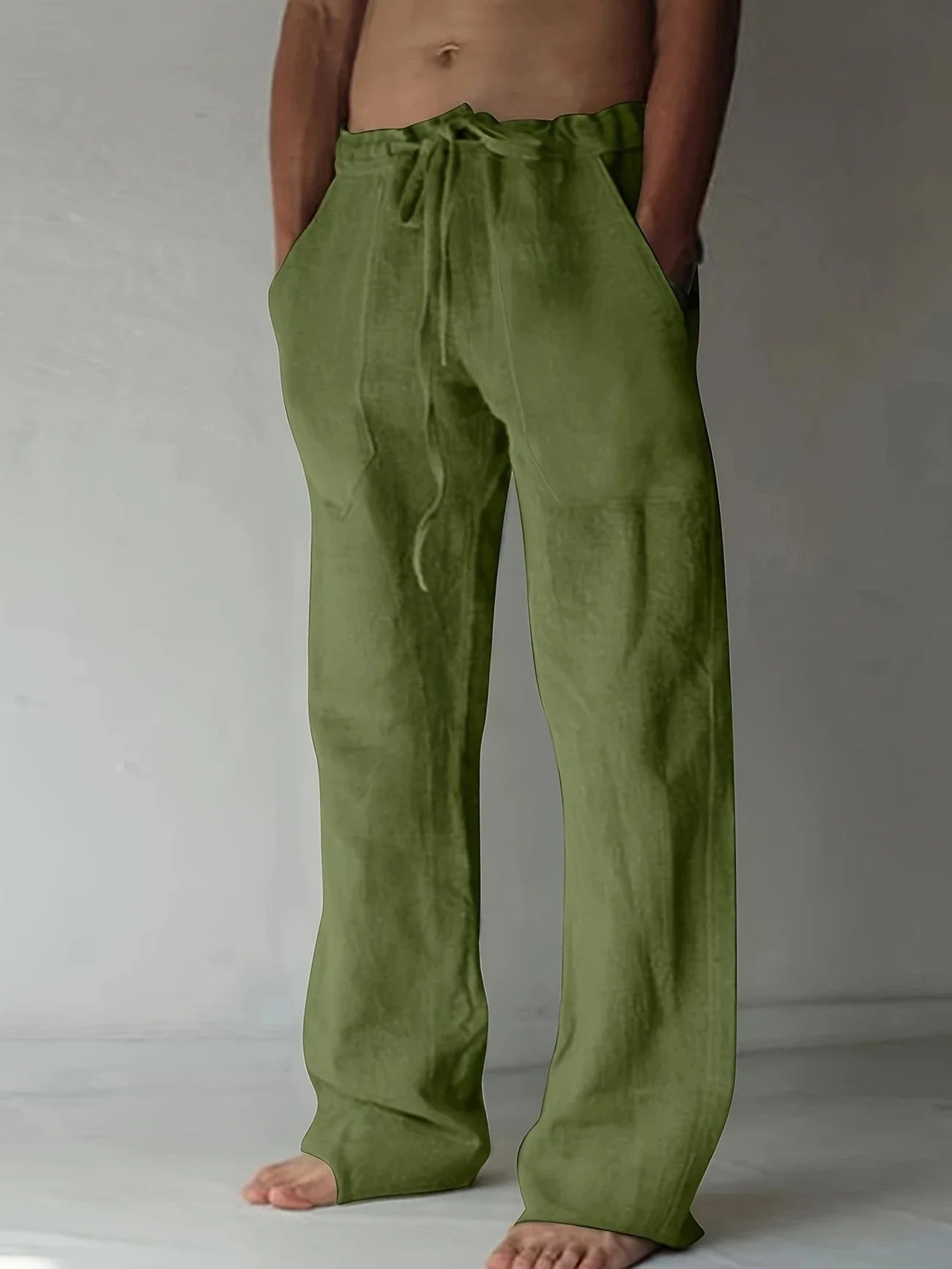 Pantaloni Uomo in Lino Baggy Vestibilità Casual