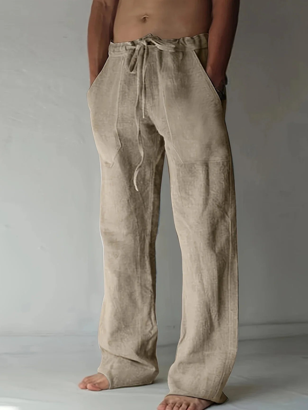 Pantaloni Uomo in Lino Baggy Vestibilità Casual