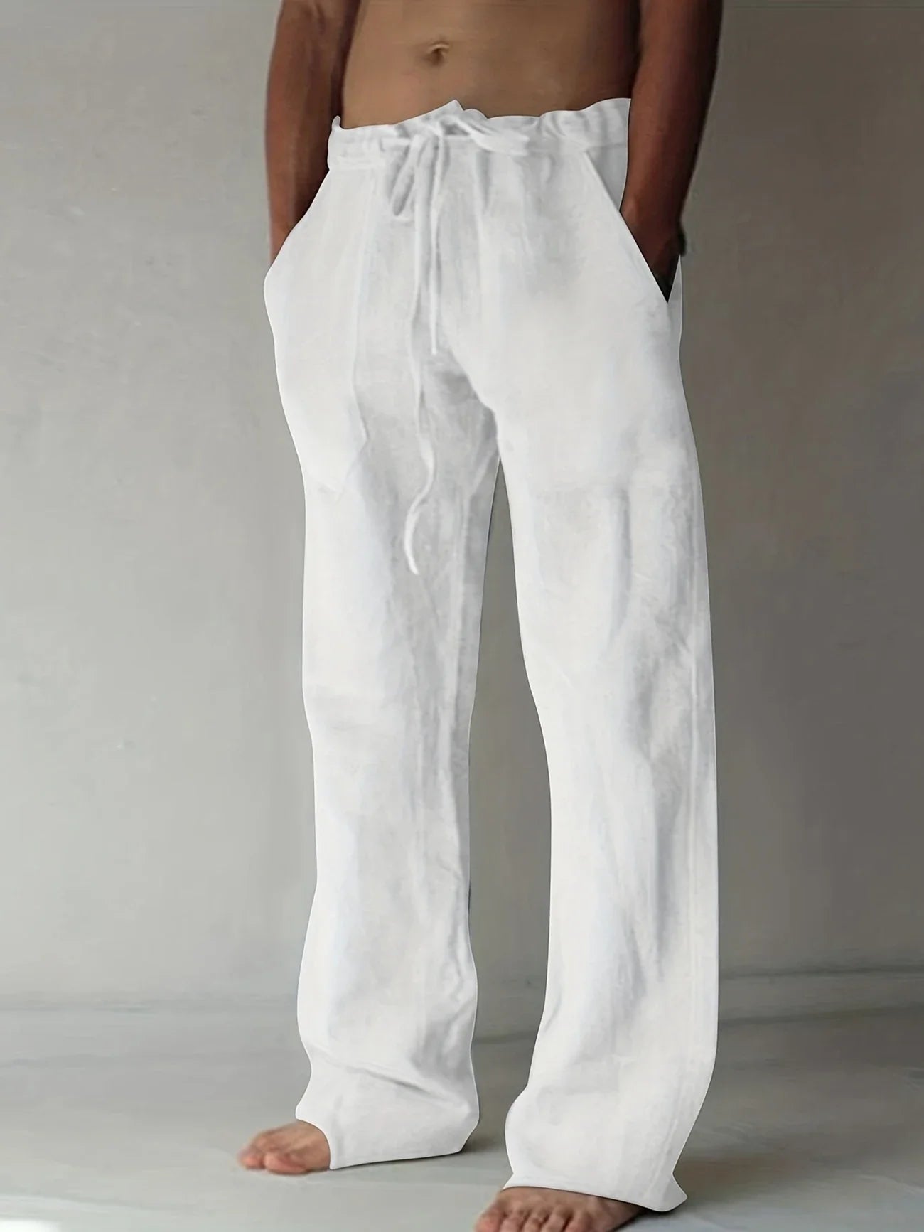 Pantaloni Uomo in Lino Baggy Vestibilità Casual