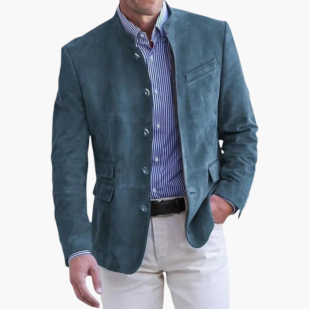 Blazer Uomo Scamosciato Slim Fit Collo Coreano Button-Up