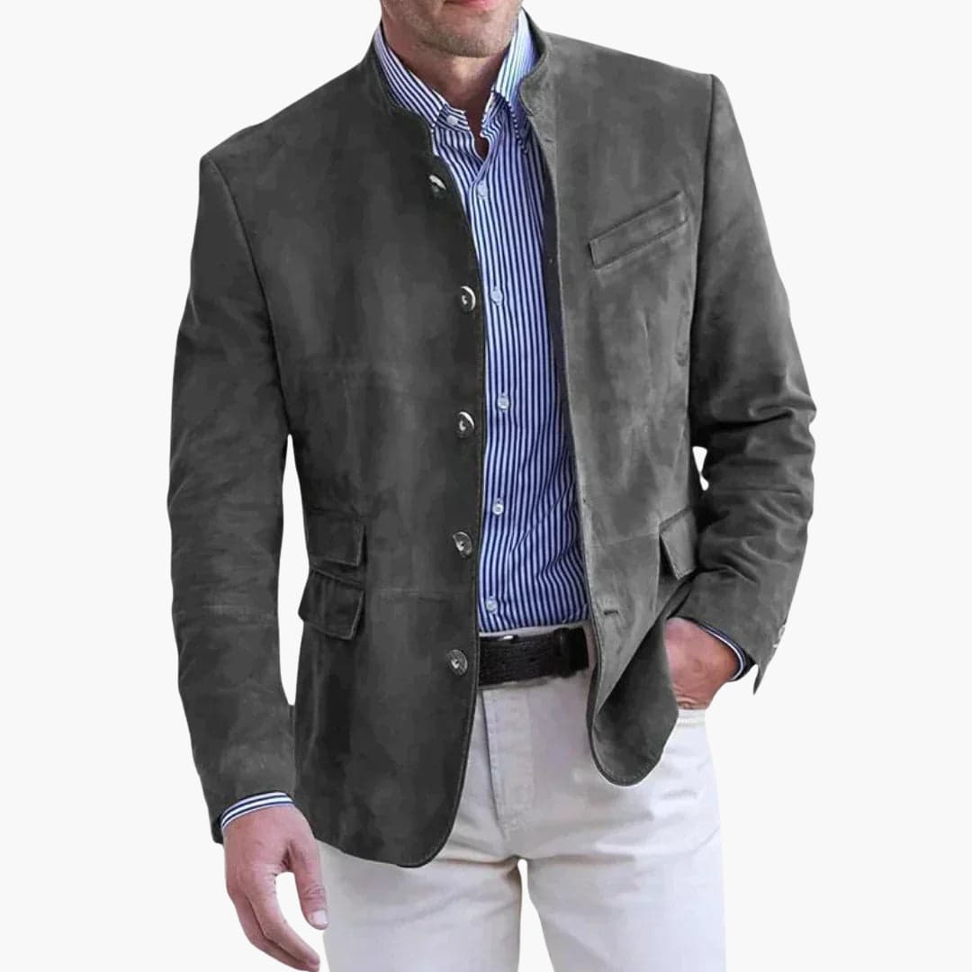 Blazer Uomo Scamosciato Slim Fit Collo Coreano Button-Up