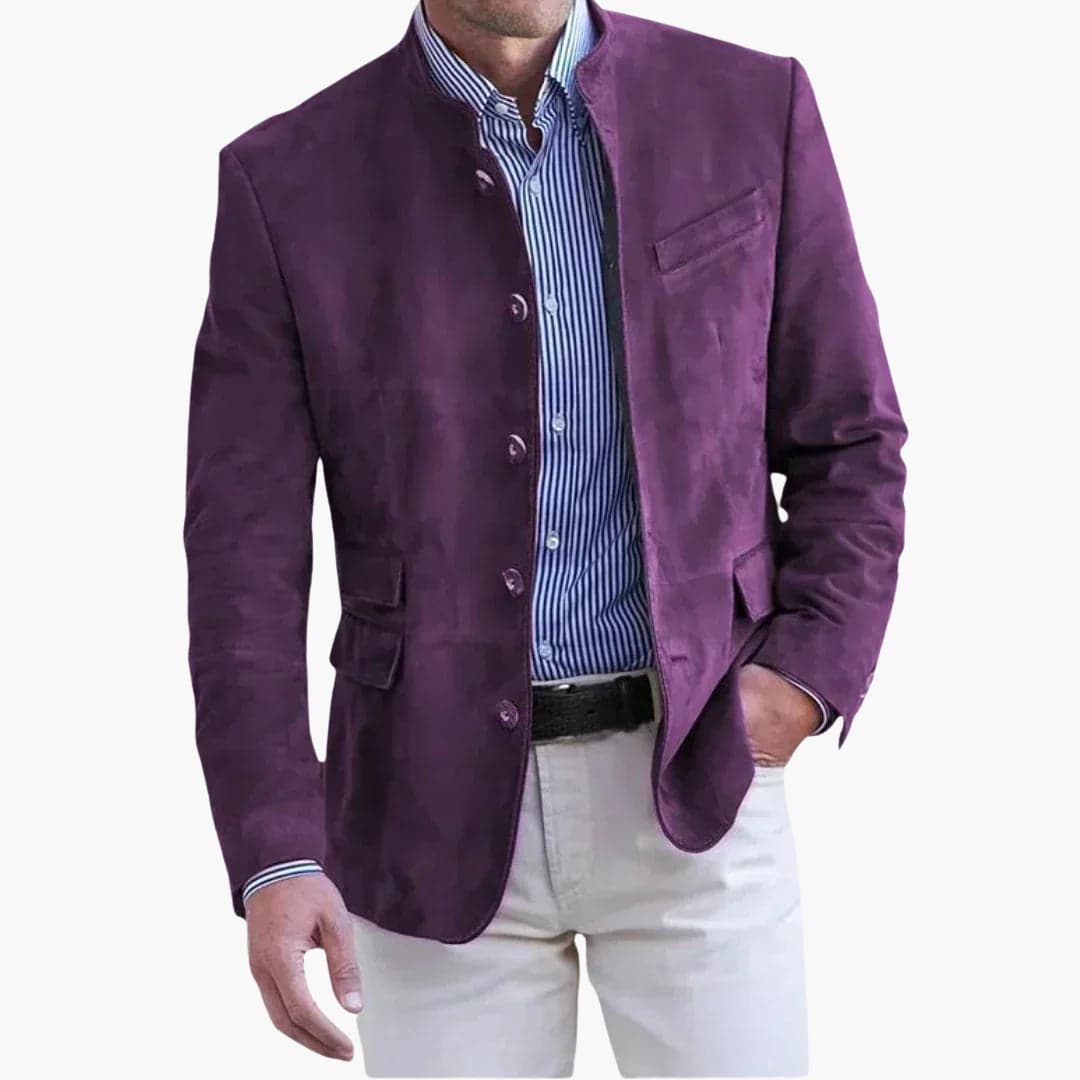 Blazer Uomo Scamosciato Slim Fit Collo Coreano Button-Up