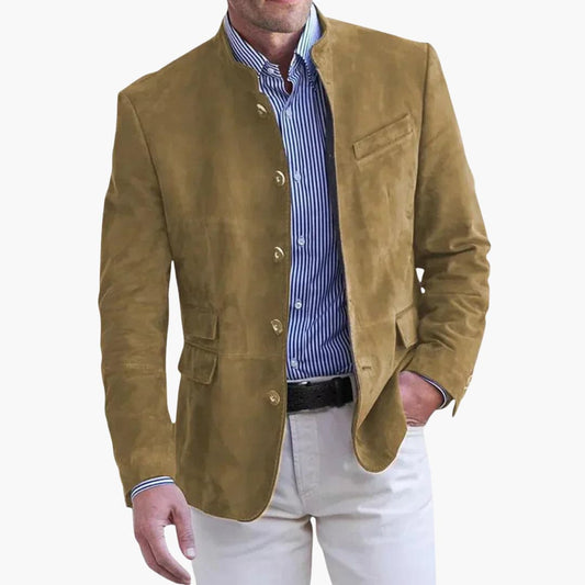 Blazer Uomo Scamosciato Slim Fit Collo Coreano Button-Up