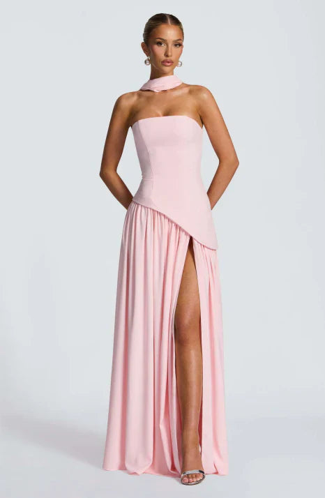 Abito Donna Maxi In Seta Senza Spalline Smanicato Fluido