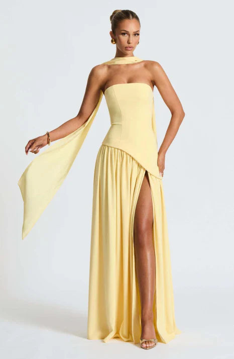 Abito Donna Maxi In Seta Senza Spalline Smanicato Fluido