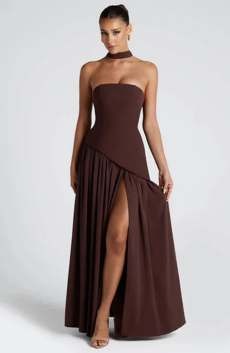 Abito Donna Maxi In Seta Senza Spalline Smanicato Fluido