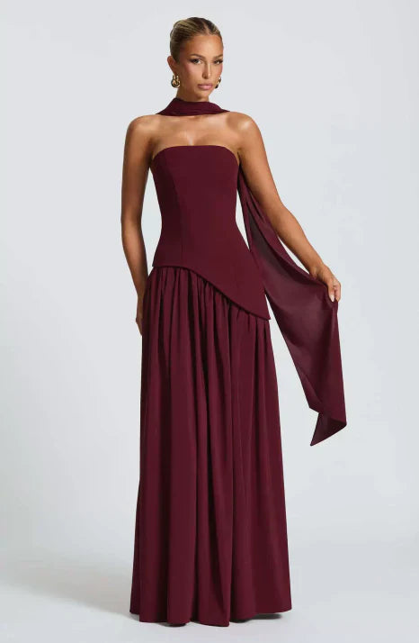 Abito Donna Maxi In Seta Senza Spalline Smanicato Fluido