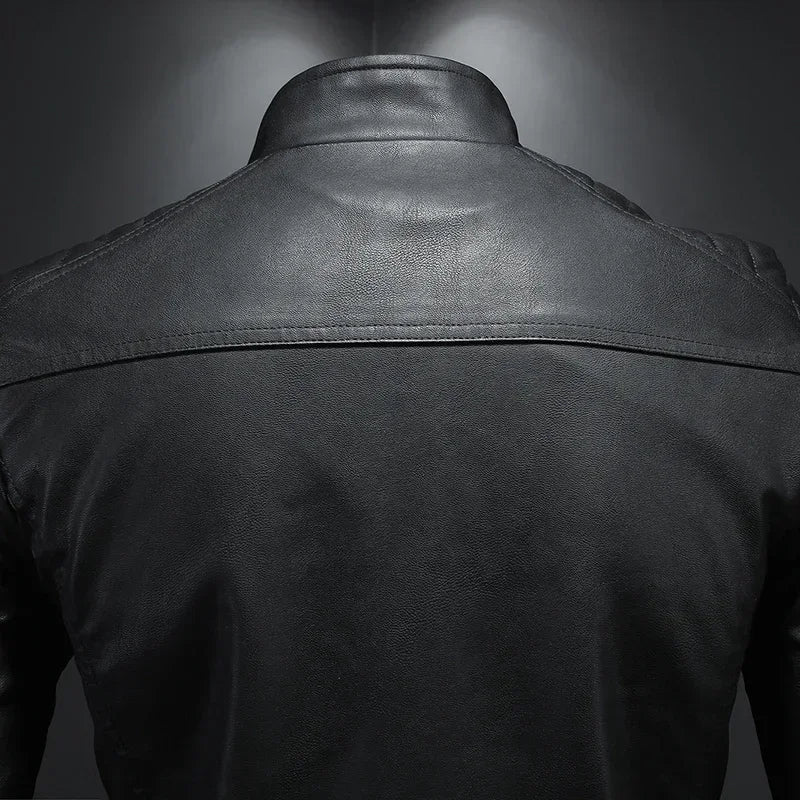 Giacca Uomo Pelle Smanicata Collo Alto Giacca Moto Bomber Moda Invernale