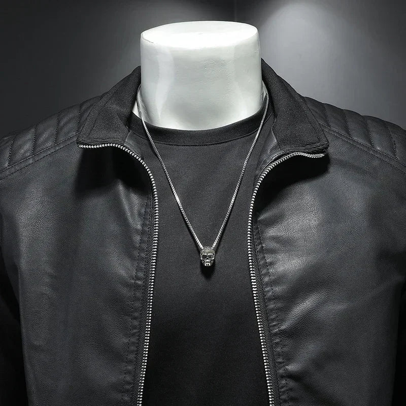 Giacca Uomo Pelle Smanicata Collo Alto Giacca Moto Bomber Moda Invernale