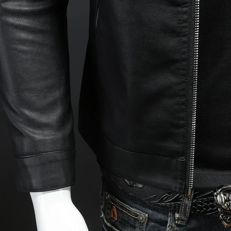 Giacca Uomo Pelle Smanicata Collo Alto Giacca Moto Bomber Moda Invernale