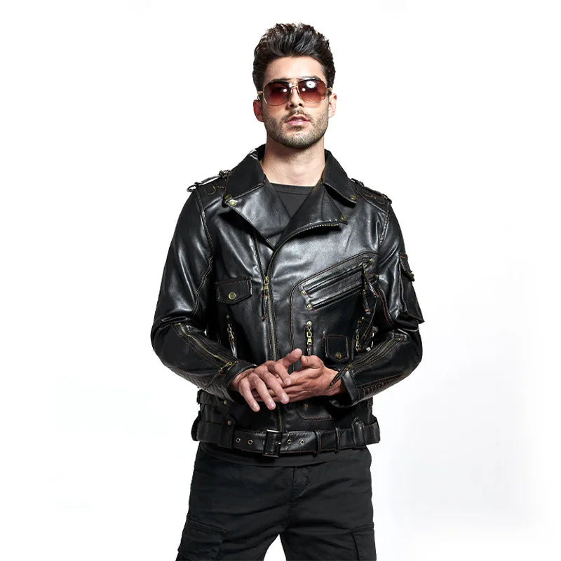 Giacca in PU Uomo Pelle Sintetica Smanicata con Zip Tasche