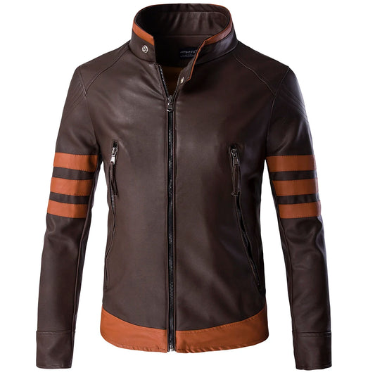 Giacca in Pelle Uomo Slim Fit Corto Smanicato Retro Logan Bomber PU
