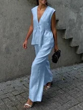 Completo Donna Smanicato Rouches Top Senza Maniche con Pantaloni Ampi