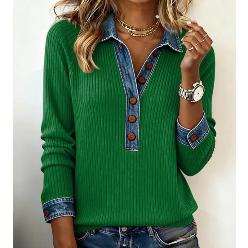 Maglione Donna Knit Patchwork Smanicato Manica Lunga