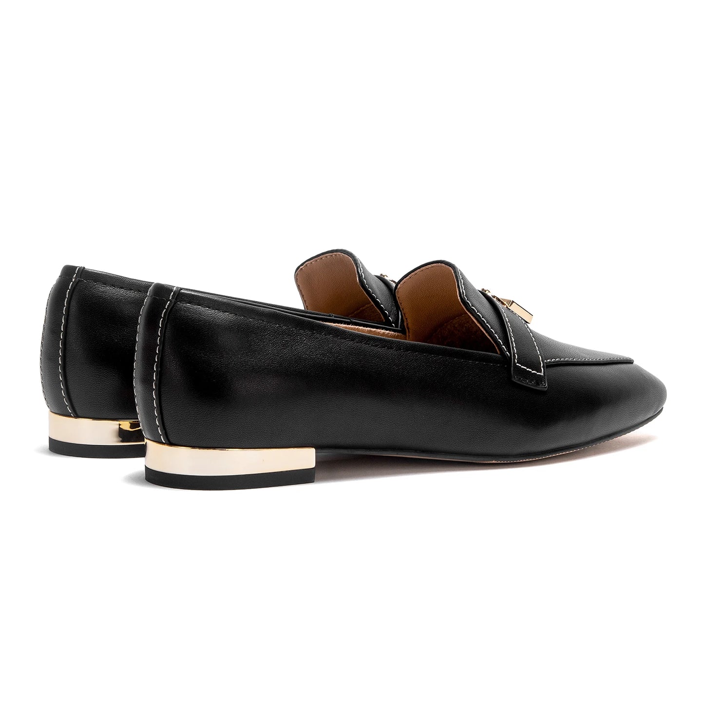 Ballerine Donna Pelle con Dettaglio Chiusura Oro Punta Tonda Tacco Basso Casual Ufficio