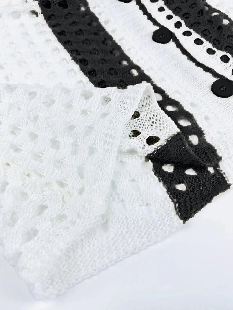 Completo Donna Set 2 Pezzi Crochet Cardigan con Bottoni e Pantaloni Copricostume