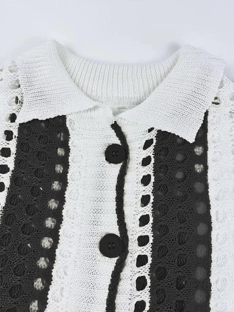 Completo Donna Set 2 Pezzi Crochet Cardigan con Bottoni e Pantaloni Copricostume