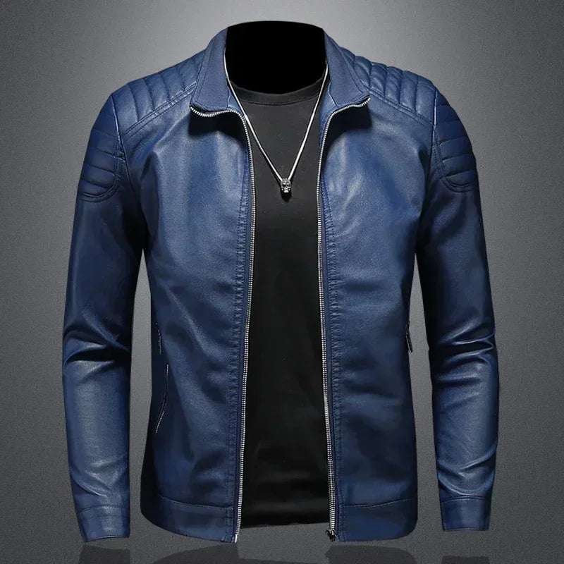 Giacca Uomo Pelle Smanicata Collo Alto Giacca Moto Bomber Moda Invernale