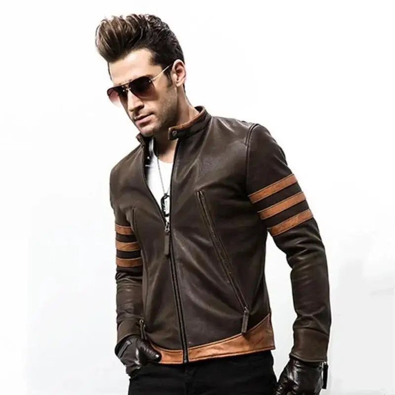 Giacca in Pelle Uomo Slim Fit Corto Smanicato Retro Logan Bomber PU