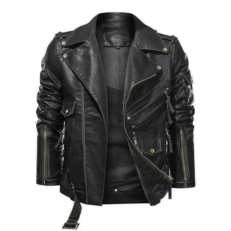 Giacca in PU Uomo Pelle Sintetica Smanicata con Zip Tasche