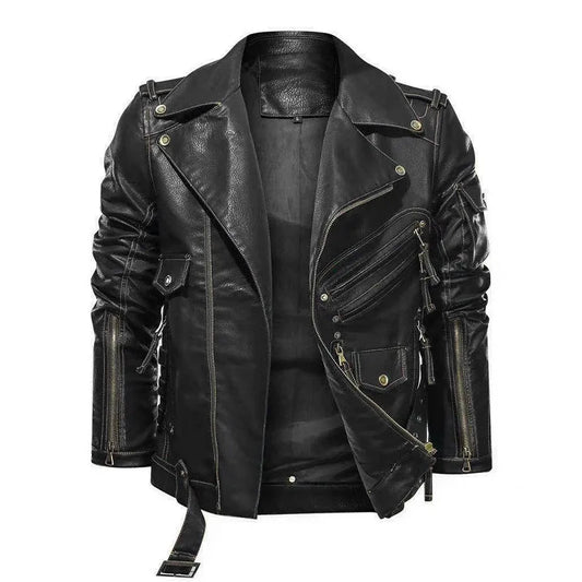 Giacca in PU Uomo Pelle Sintetica Smanicata con Zip Tasche