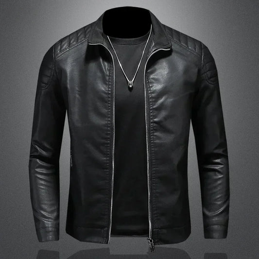 Giacca Uomo Pelle Smanicata Collo Alto Giacca Moto Bomber Moda Invernale