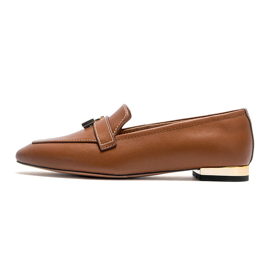 Ballerine Donna Pelle con Dettaglio Chiusura Oro Punta Tonda Tacco Basso Casual Ufficio
