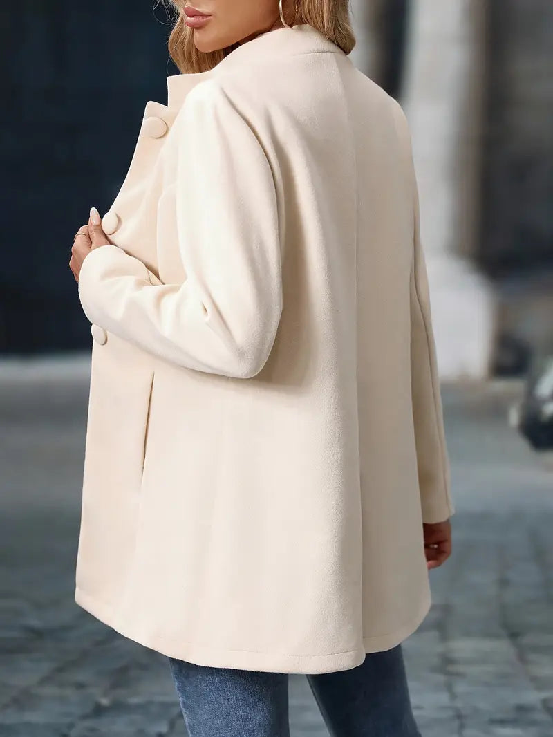 Cappotto Donna Lunghezza Media Collo Alto con Bottoni