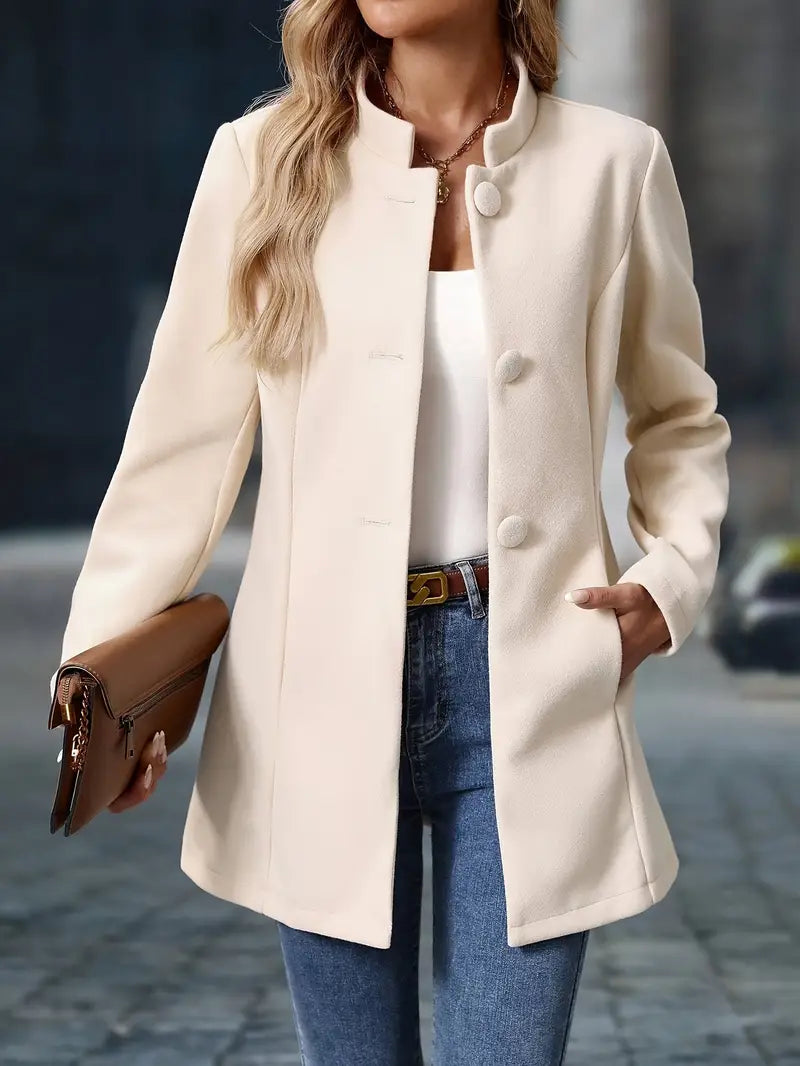 Cappotto Donna Lunghezza Media Collo Alto con Bottoni