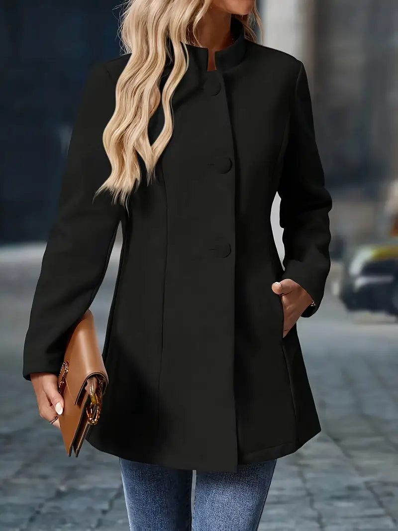 Cappotto Donna Lunghezza Media Collo Alto con Bottoni