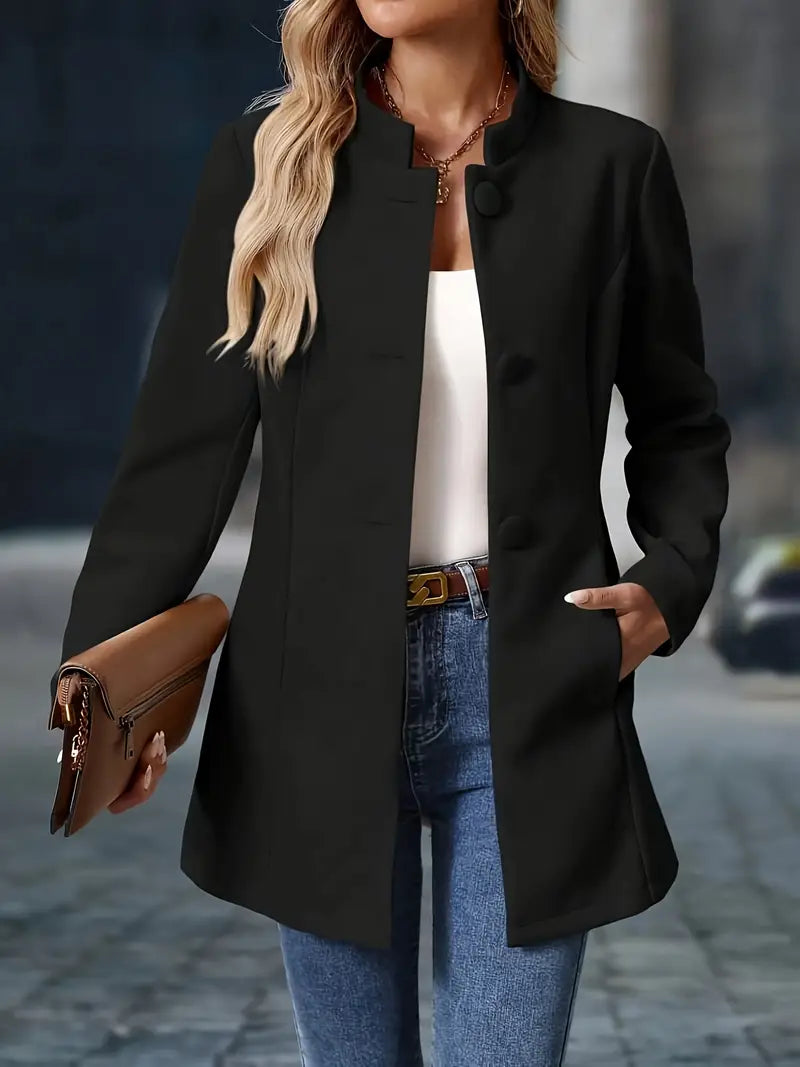 Cappotto Donna Lunghezza Media Collo Alto con Bottoni