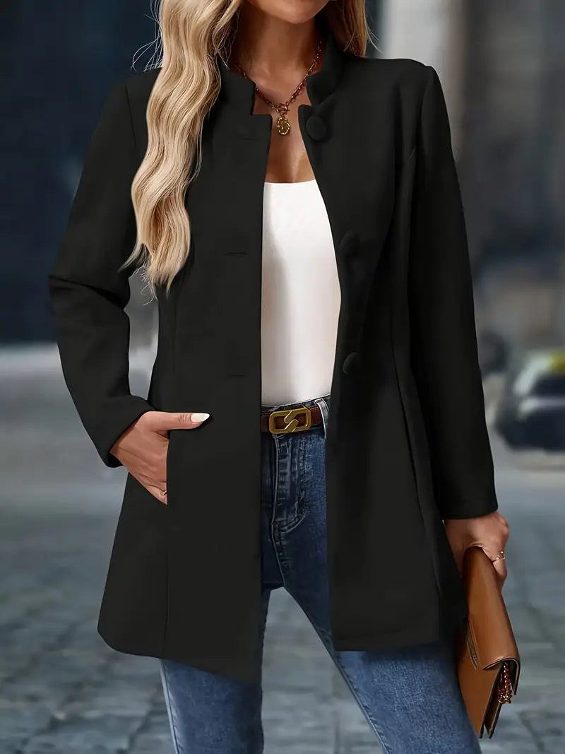 Cappotto Donna Lunghezza Media Collo Alto con Bottoni