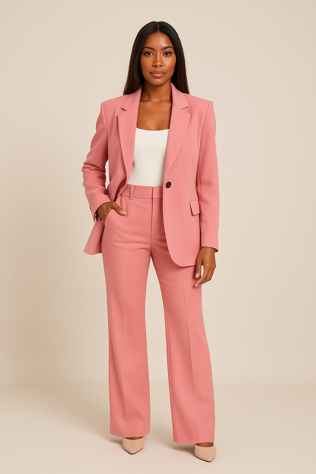 Completo Donna Elegante in Tessuto con Blazer e Pantaloni Slim Fit
