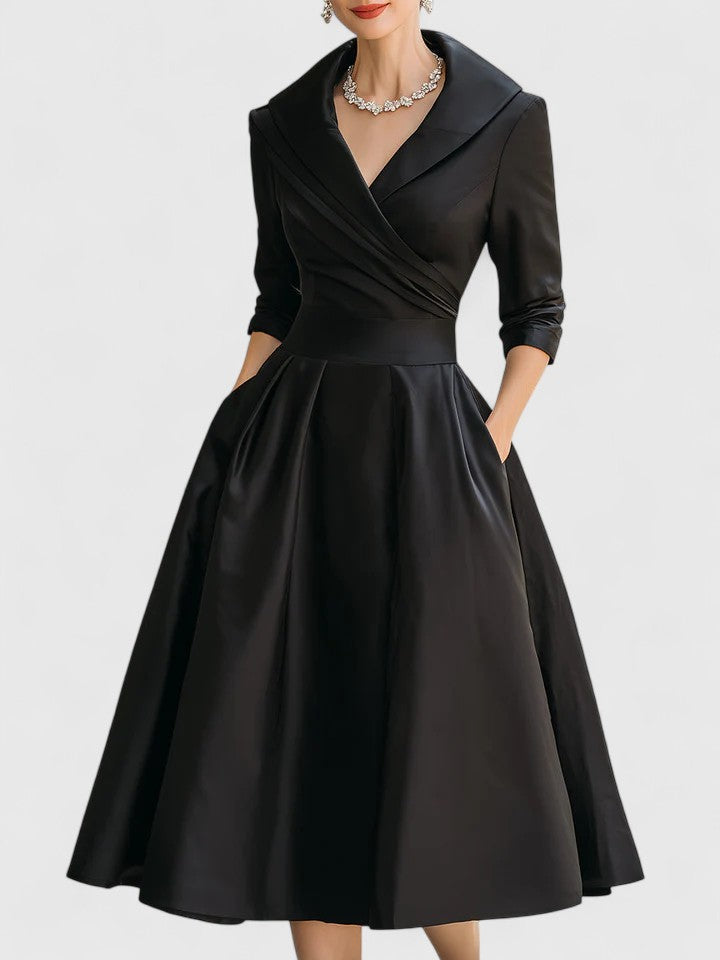 Abito Midi Donna Elegante Velluto Smanicato Manica Lunga – Cerimonia