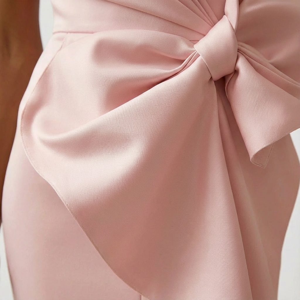 Abito Donna Raso Midi con Fiocco Frontale – Cerimonia