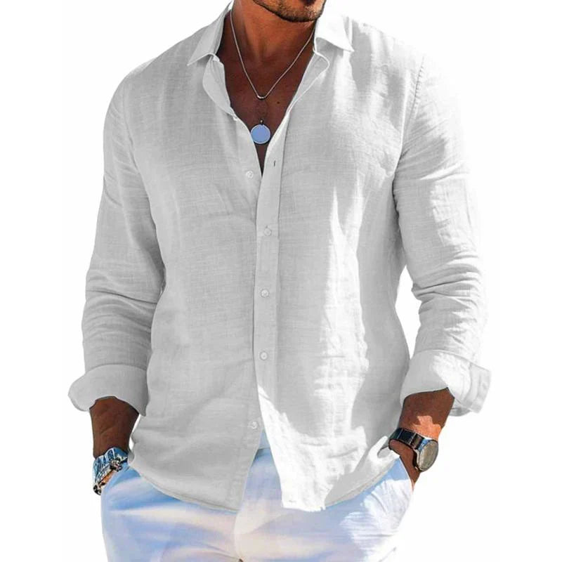 Camicia Uomo In Lino Con Bottoni Casual Estate