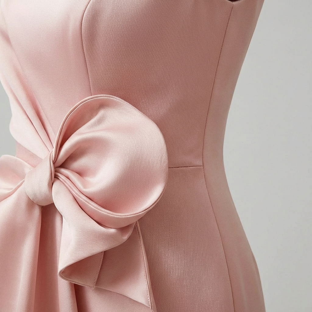 Abito Donna Raso Midi con Fiocco Frontale – Cerimonia