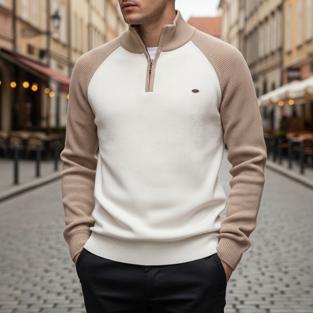 Maglione Uomo Collo Zip Materiale Misto