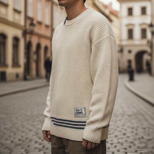 Maglione Uomo Oversize Invernale Maglia Spessa con Dettagli a Righe