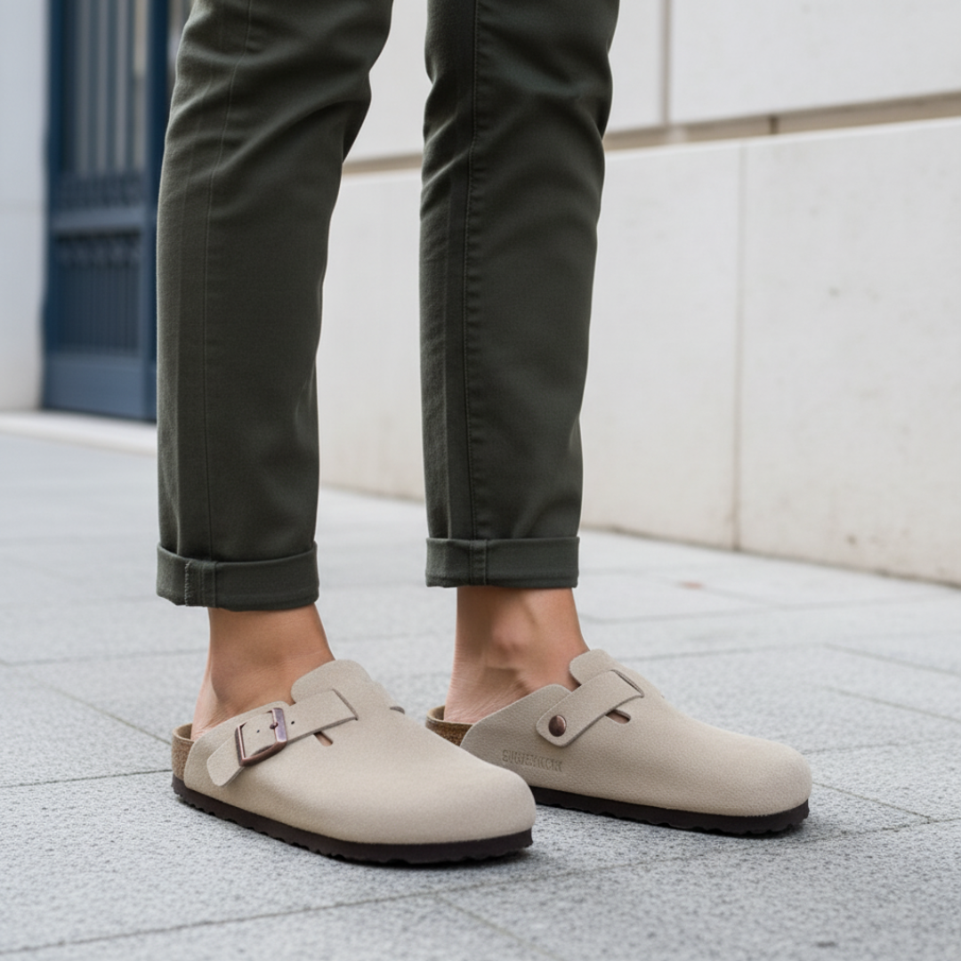 Zoccoli Bassi Unisex in Pelle con Fibbia Regolabile