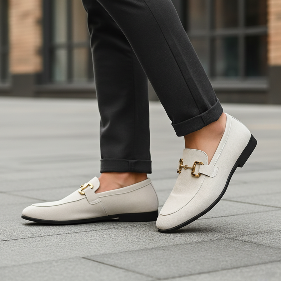 Scarpe Uomo Slip-On in Tessuto con Dettagli Dorati
