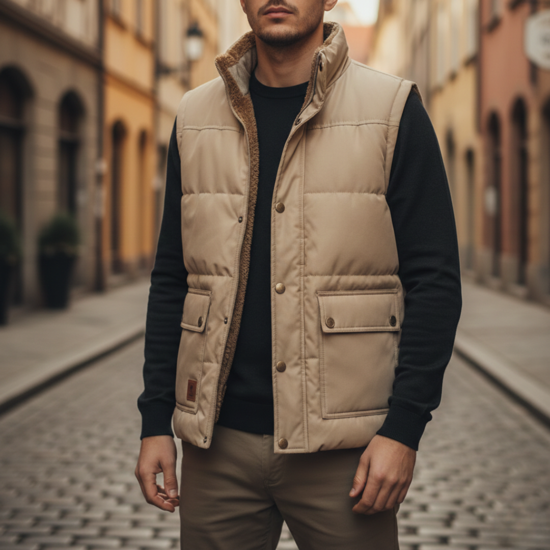 Gilet Imbottito Uomo Senza Maniche con Fodera Sherpa