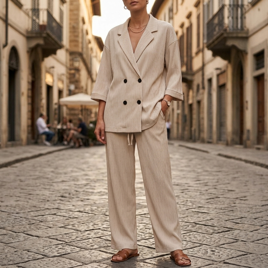 Completo Donna Blazer Doppiopetto e Pantaloni a Gamba Larga