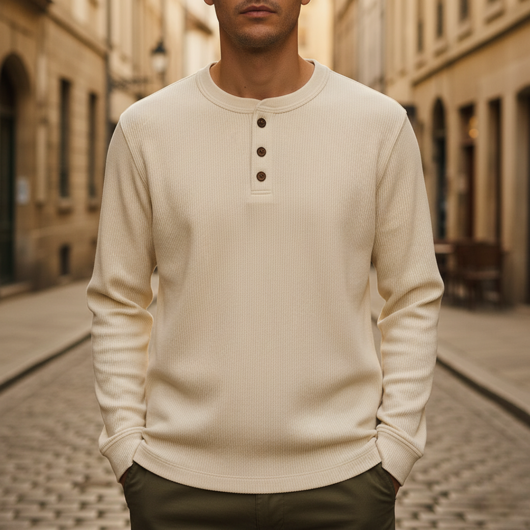 Maglia Henley Uomo Manica Lunga in Maglia