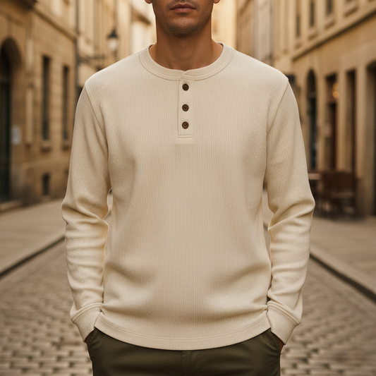 Maglia Henley Uomo Manica Lunga in Maglia