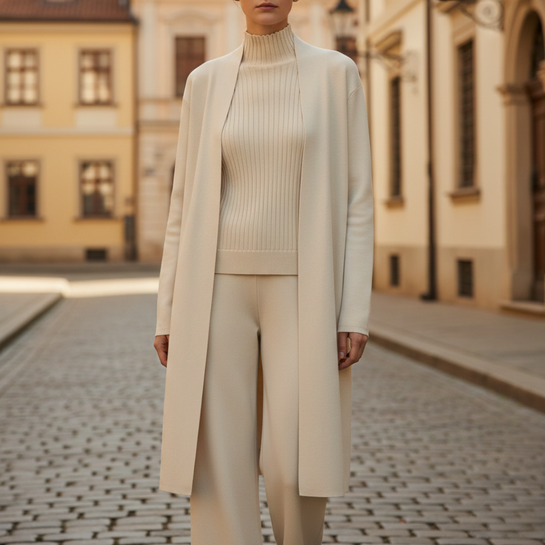 Set Coordinato Donna 3 Pezzi Maglia Pantaloni Cardigan